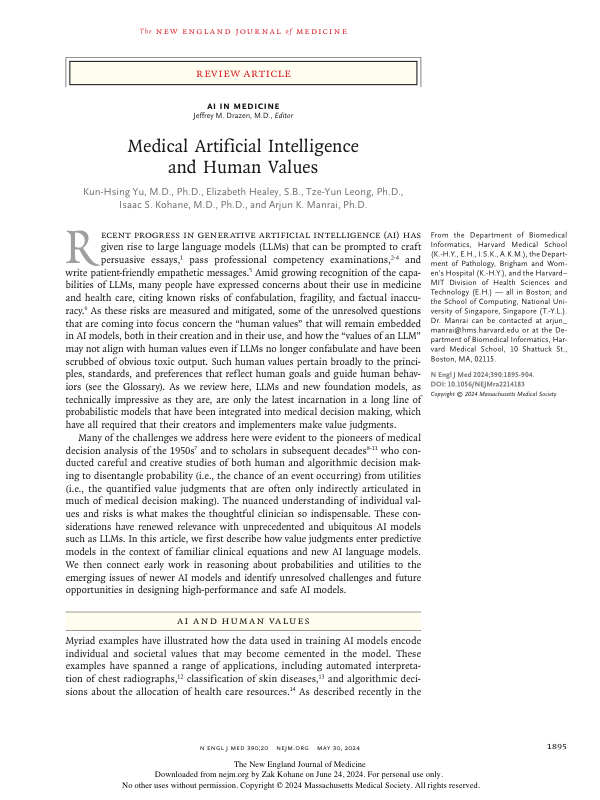 Medical Artificial Intelligence and Human Values